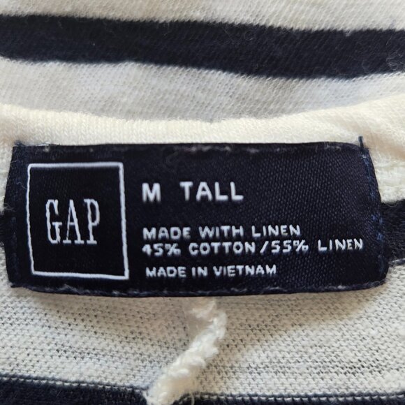 Gap Tall Navy & White Striped Linen-Blend Midi Dress M – Lined Skirt, Pockets - Picture 5 of 6